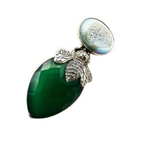 Amy Kahn Russell Bumble Bee Pendant Sterling Silver Druzy Quartz Green Gemstone